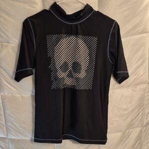 Cherokee Black Rash Guard Short Sleeve with Skull Graphic Boys size XL (16-18)